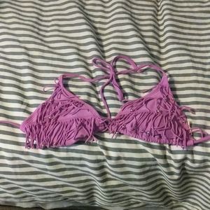 Purple fringe bathing suit top